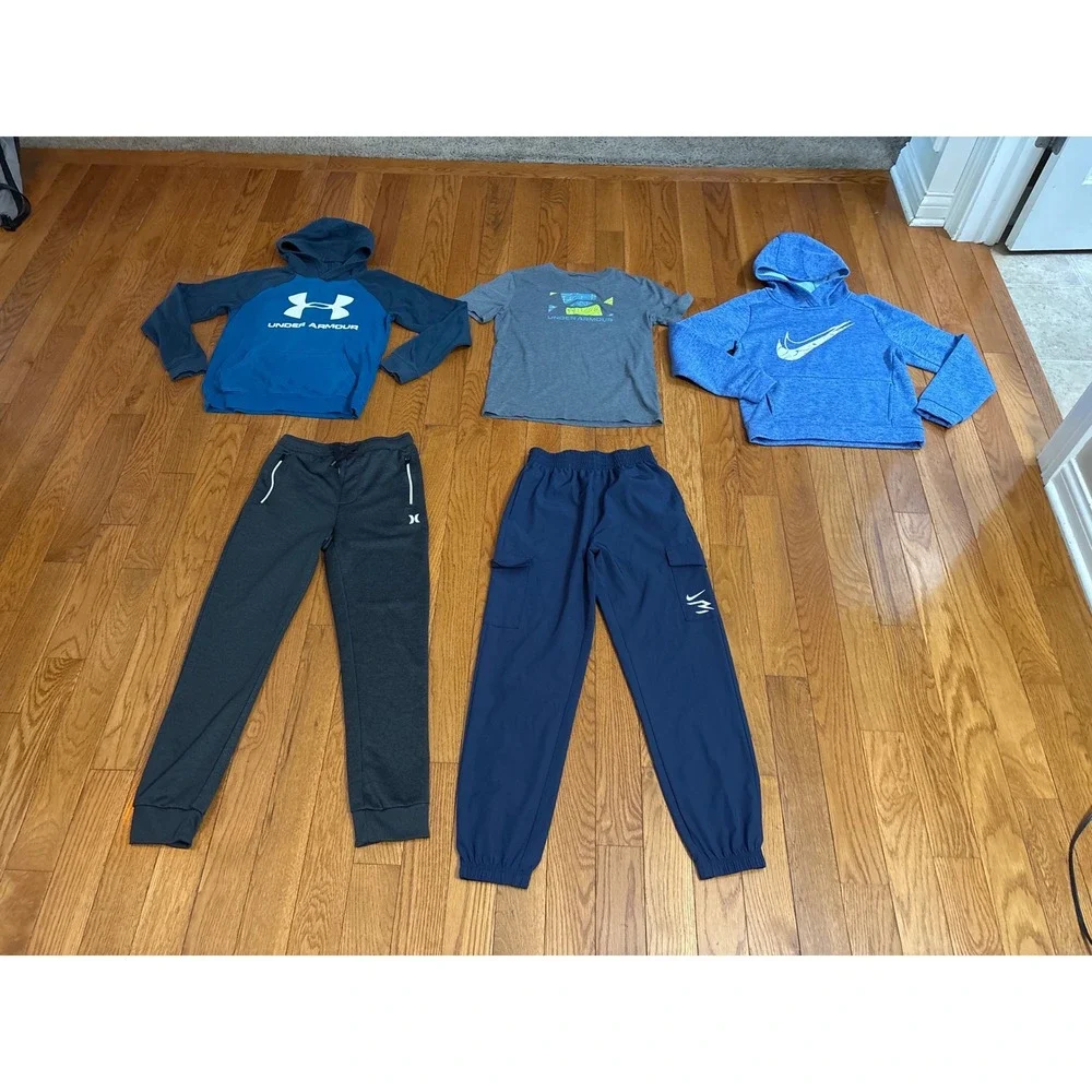 Kids Athletic Bundle Nike Under Armour Hurley 3 Brand Hoodies Tee Joggers 5pc L